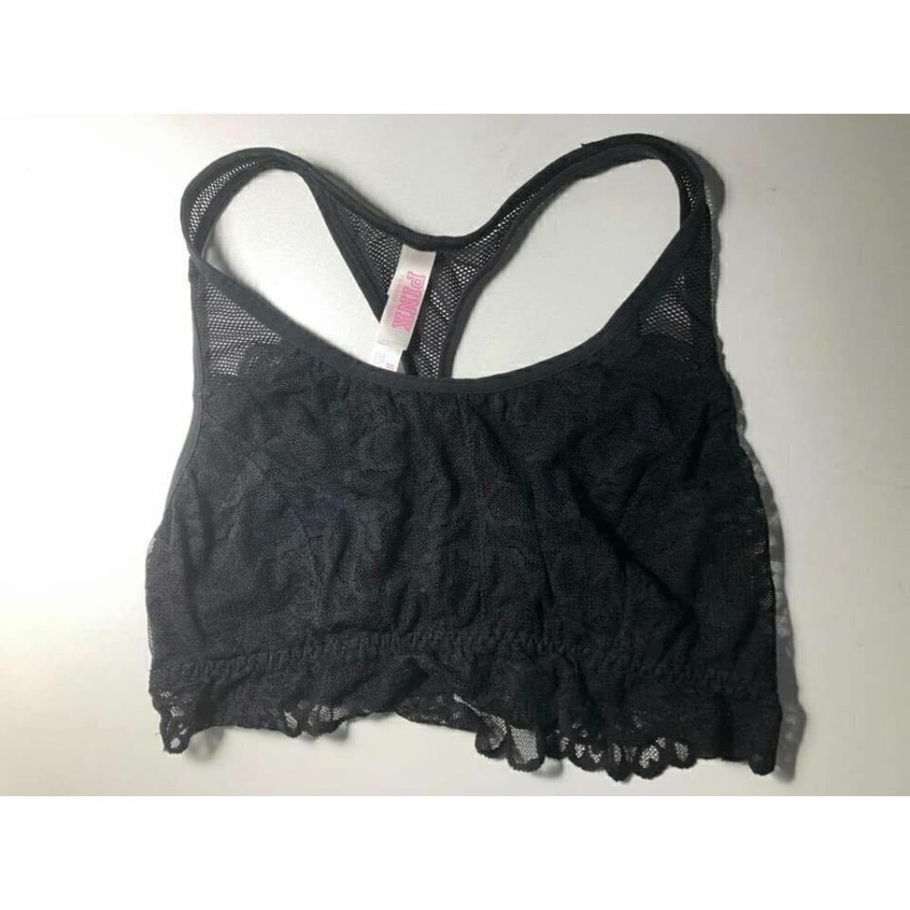 🛒 $9  #3456-2  PINK Victoria's Secret Bralette Bra Black Lace Size S/P
